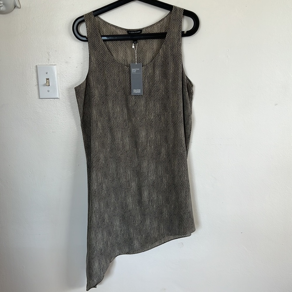 EILEEN FISHER STONE SILK CREPE DE CHINE CHAINETTE ASYMMETRIC TANK SET SIZE M NWT - Picture 4 of 12
